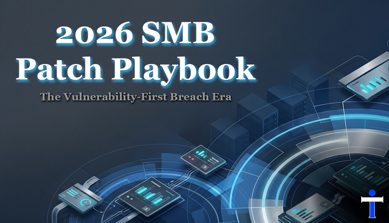Graphic cybersecurity cover showing vulnerability mapping and patch prioritization